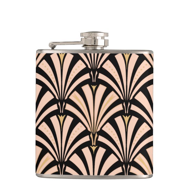 Art Deco fan pattern - peach on black Flask (Front)