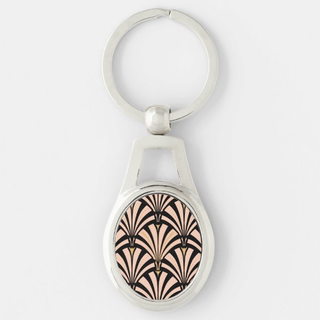 Art Deco fan pattern - peach on black Keychain (Front)