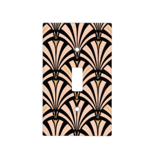 Art Deco fan pattern - peach on black Light Switch Cover