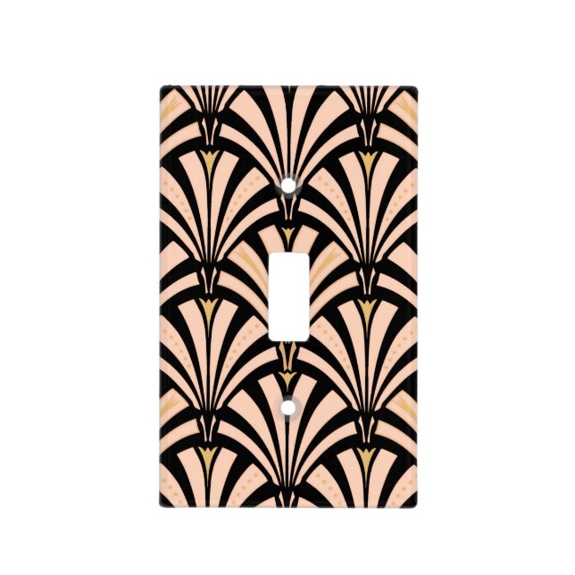 Art Deco fan pattern - peach on black Light Switch Cover (Front)