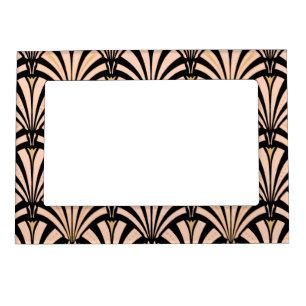 Art Deco fan pattern - peach on black Magnetic Photo Frame