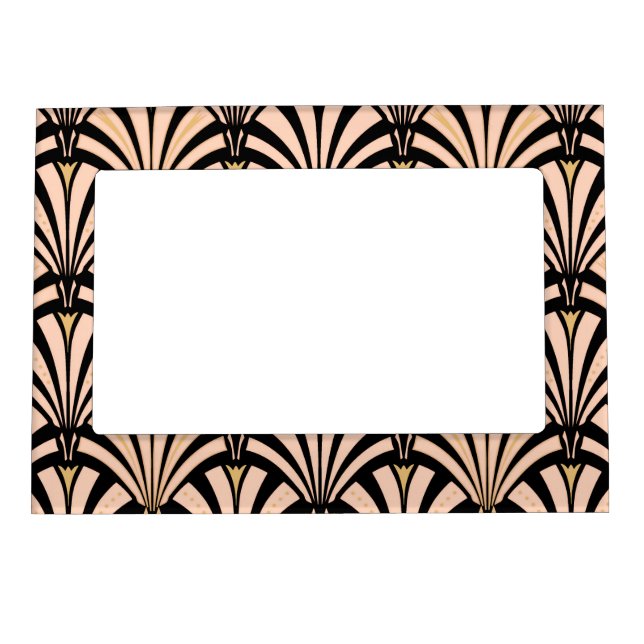 Art Deco fan pattern - peach on black Magnetic Photo Frame (Front)