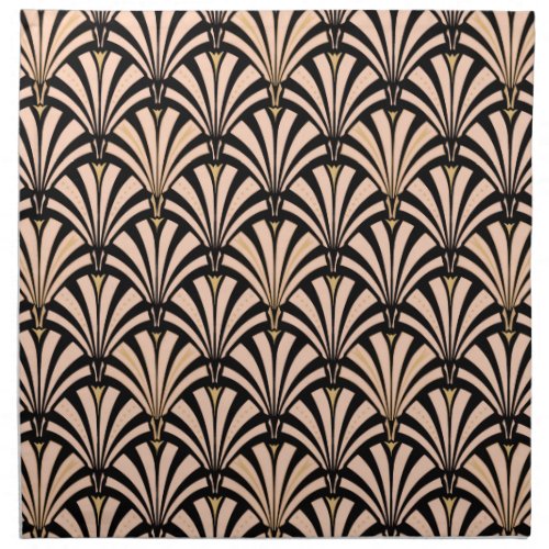 Art Deco fan pattern _ peach on black Napkin