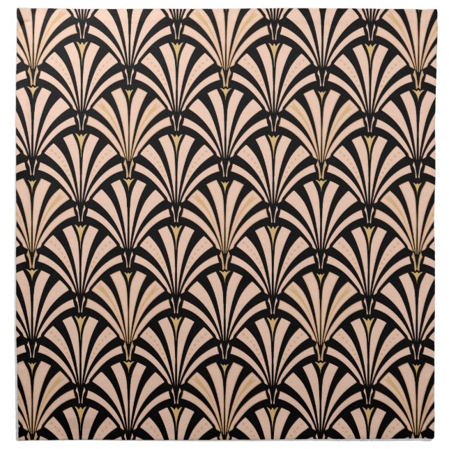 Art Deco fan pattern - peach on black Napkin (Front)