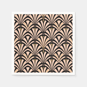 Art Deco fan pattern - peach on black Napkins