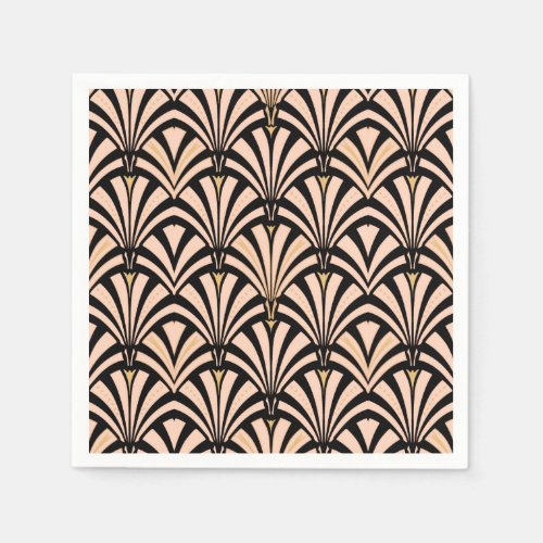 Art Deco fan pattern _ peach on black Napkins