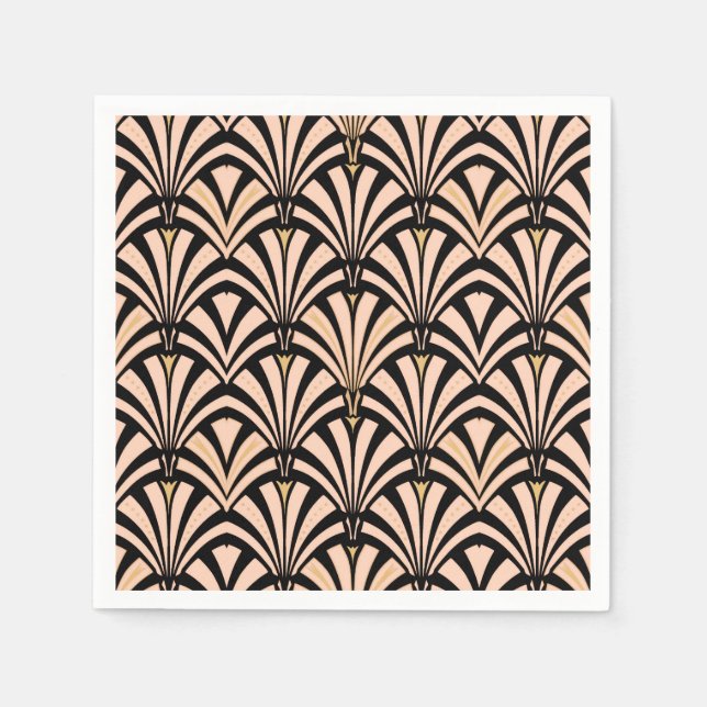 Art Deco fan pattern - peach on black Napkins (Front)
