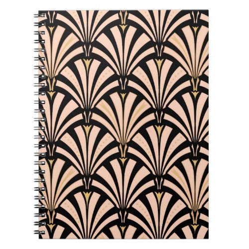 Art Deco fan pattern _ peach on black Notebook