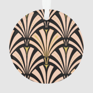 Art Deco fan pattern - peach on black Ornament