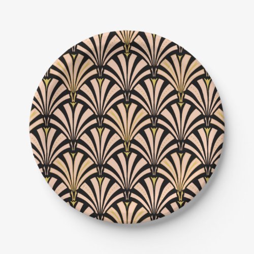 Art Deco fan pattern _ peach on black Paper Plates