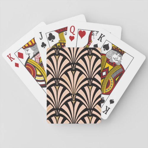 Art Deco fan pattern _ peach on black Playing Cards