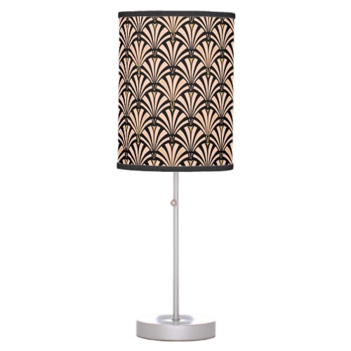 Art Deco fan pattern _ peach on black Table Lamp