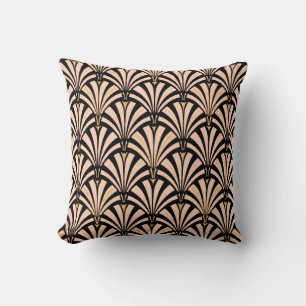Art Deco fan pattern - peach on black Throw Pillow