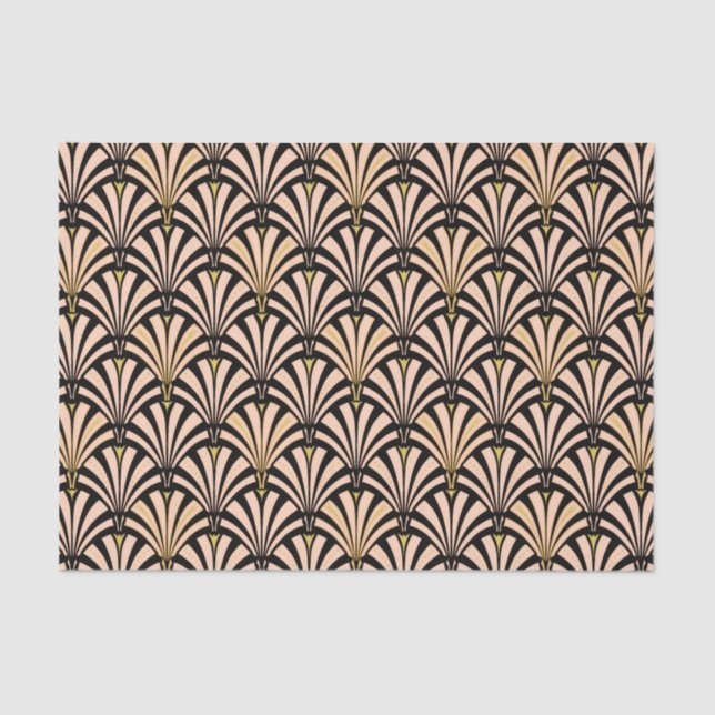 Art Deco fan pattern - peach on black Tissue Paper (Front)