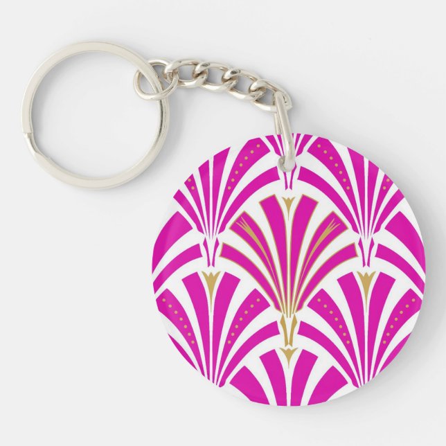 Art Deco fan pattern - peppermint pink Keychain (Front)