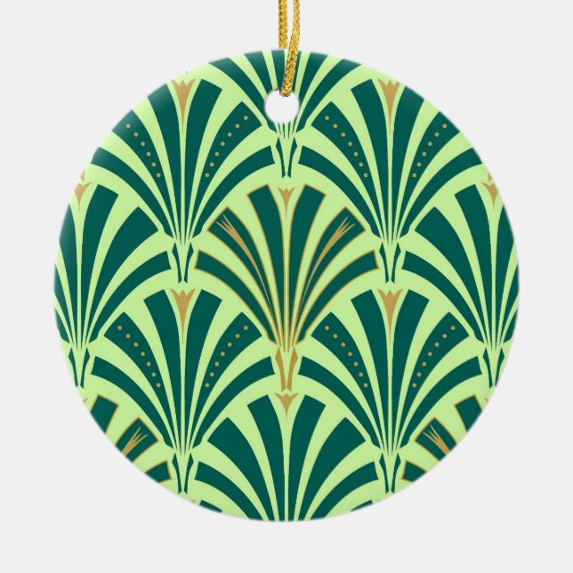 Art Deco fan pattern - pine and mint green Ceramic Ornament (Front)