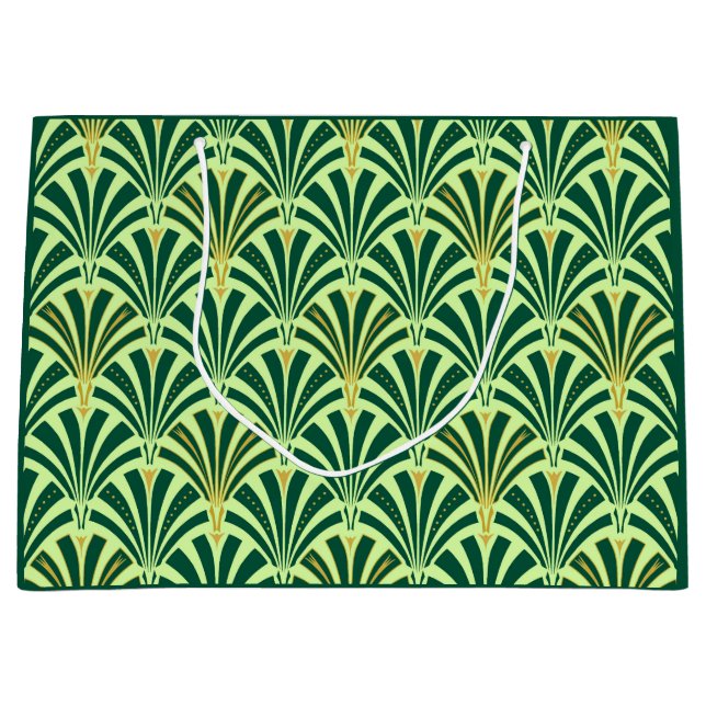 Art Deco fan pattern - pine and mint green Large Gift Bag (Front)
