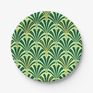 Art Deco fan pattern - pine and mint green Paper Plates