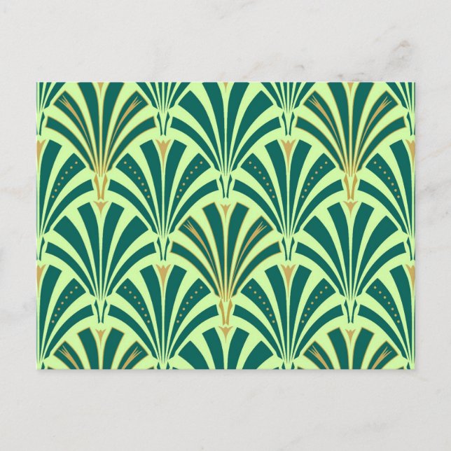 Art Deco fan pattern - pine and mint green Postcard (Front)