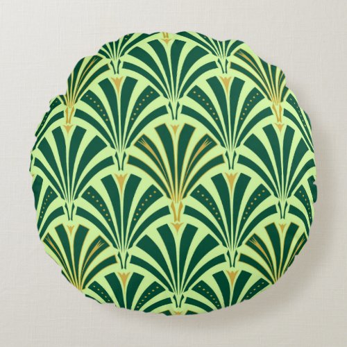 Art Deco fan pattern _ pine and mint green Round Pillow