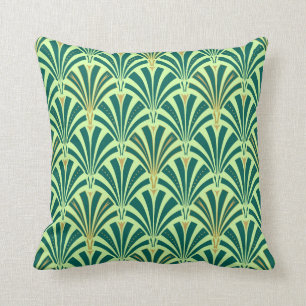 Art Deco fan pattern - pine and mint green Throw Pillow
