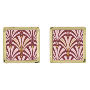 Art Deco fan pattern - pink and burgundy Cufflinks