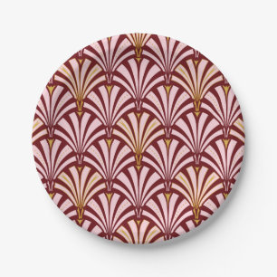 Art Deco fan pattern - pink and burgundy Paper Plates