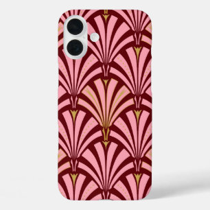 Art Deco fan pattern - pink and maroon iPhone 16 Plus Case