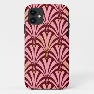 Art Deco fan pattern - pink and maroon iPhone 11 Case