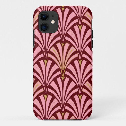 Art Deco fan pattern _ pink and maroon iPhone 11 Case