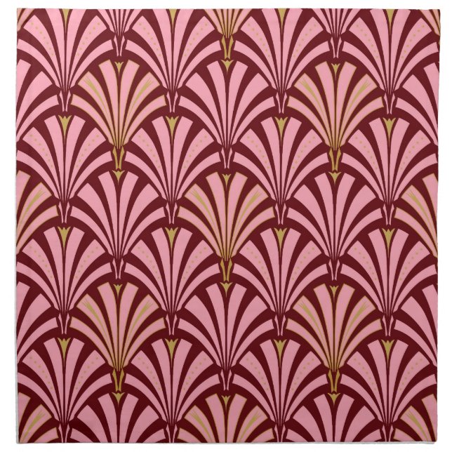 Art Deco fan pattern - pink and maroon Cloth Napkin (Front)
