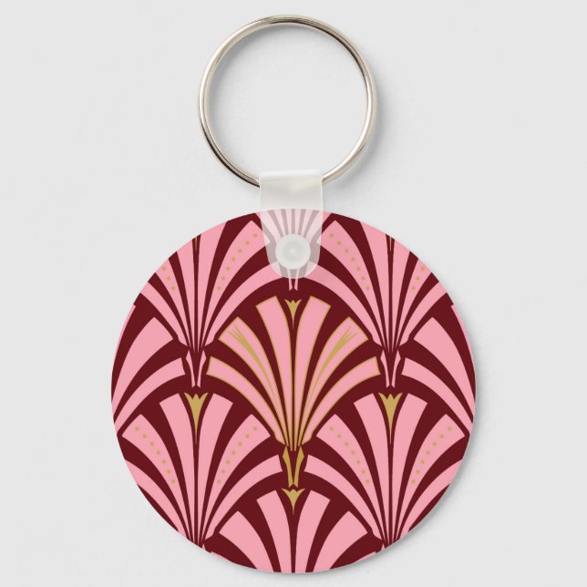 Art Deco fan pattern - pink and maroon Keychain (Front)