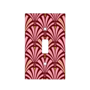 Art Deco fan pattern - pink and maroon Light Switch Cover