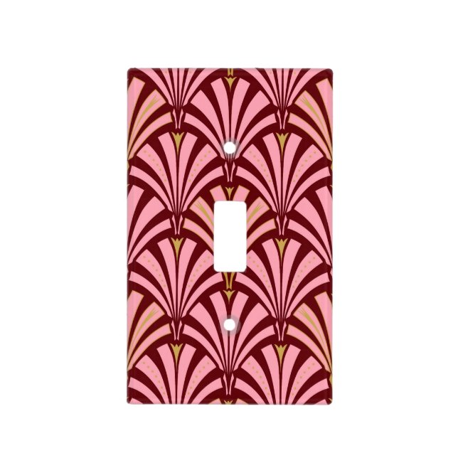 Art Deco fan pattern - pink and maroon Light Switch Cover (Front)