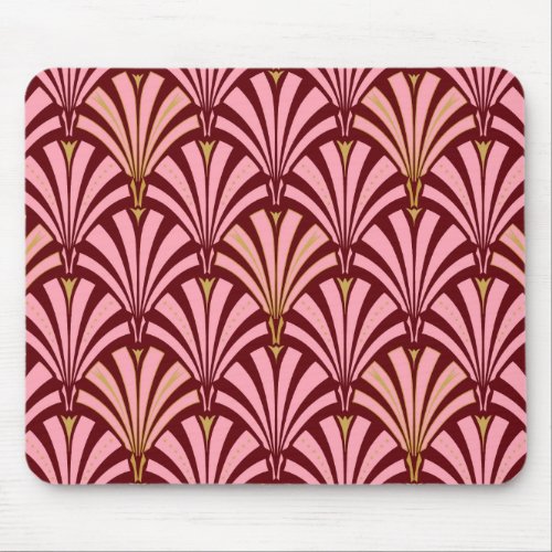 Art Deco fan pattern _ pink and maroon Mouse Pad