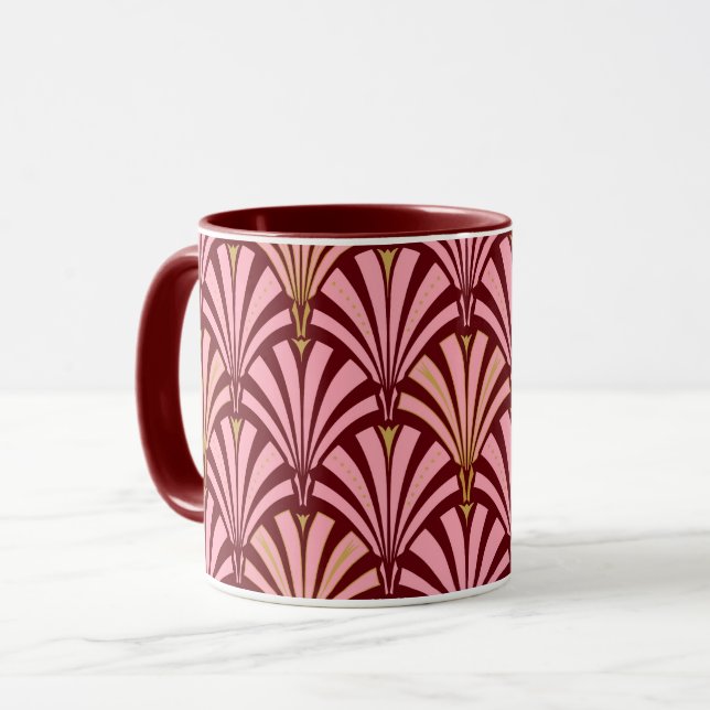 Art Deco fan pattern - pink and maroon Mug (Front Left)