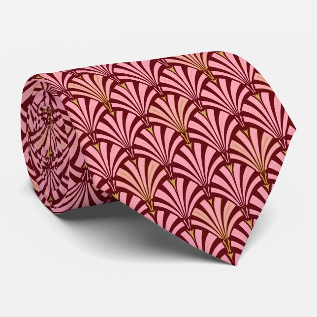 Art Deco fan pattern - pink and maroon Neck Tie (Rolled)