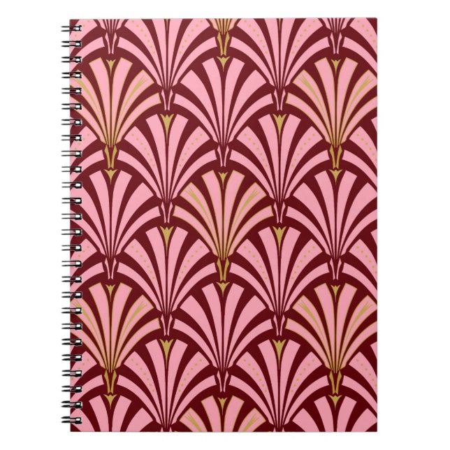 Art Deco fan pattern - pink and maroon Notebook (Front)
