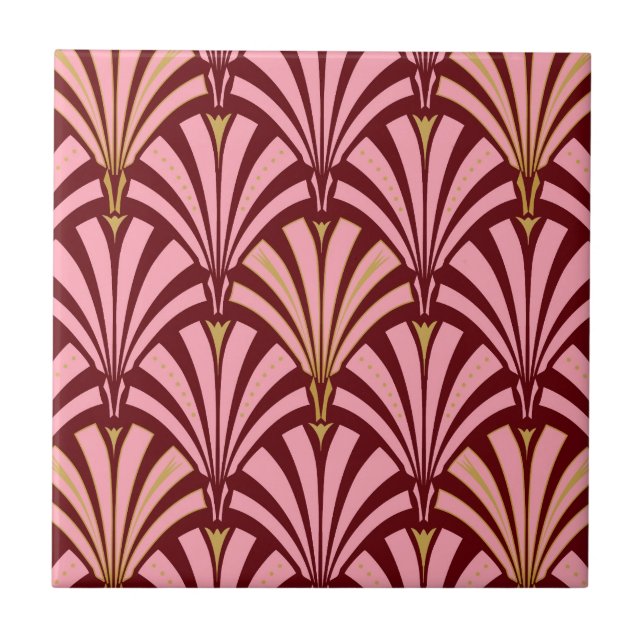 Art Deco fan pattern - pink and maroon Tile (Front)