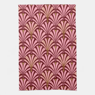 Art Deco fan pattern - pink and maroon Towel