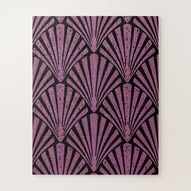 Art Deco, fan pattern, pink, black, metallic, vint Jigsaw Puzzle (Vertical)