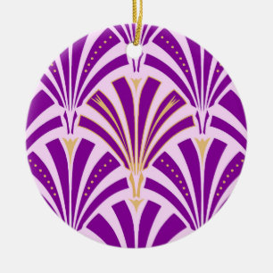Art Deco fan pattern - purple and orchid Ceramic Ornament