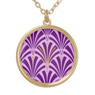 Art Deco fan pattern - purple and orchid Gold Plated Necklace