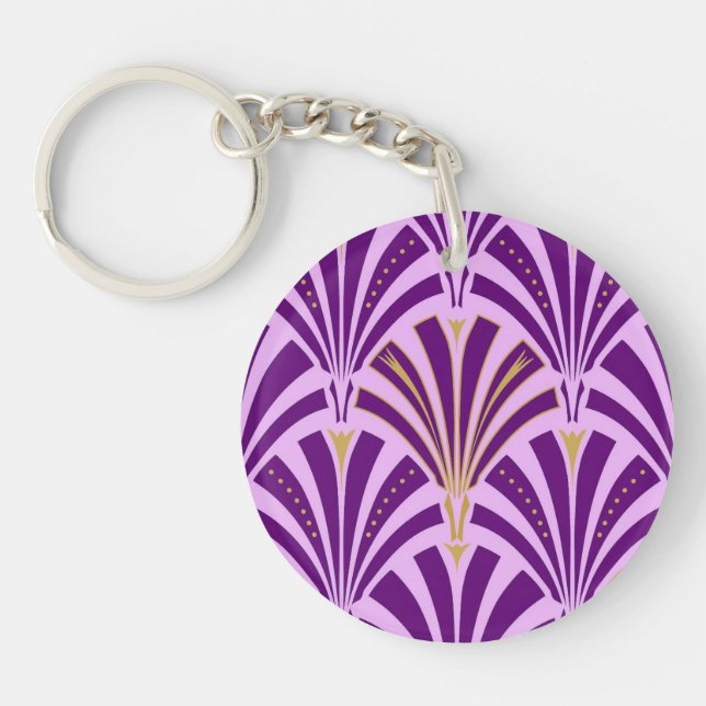 Art Deco fan pattern - purple and orchid Keychain (Front)