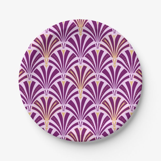 Art Deco fan pattern - purple and orchid Paper Plates (Front)