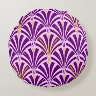 Art Deco fan pattern - purple and orchid Round Pillow
