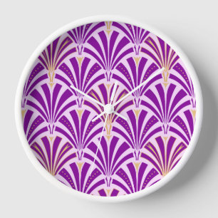 Art Deco fan pattern - purple and orchid Wall Clock