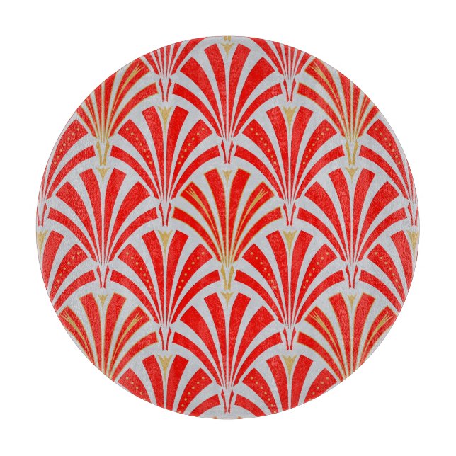 Art Deco fan pattern - red on pearl gray Cutting Board (Front)