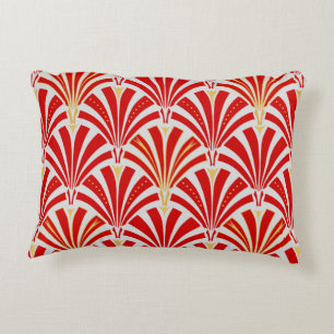 Art Deco fan pattern - red on pearl gray Decorative Pillow