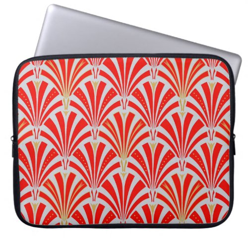 Art Deco fan pattern _ red on pearl gray Laptop Sleeve